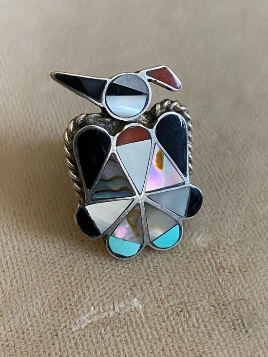 Jewelry - Vintage Zuni Sterling Silver Turquoise Inlay Thunderbird Ring Size 5.5